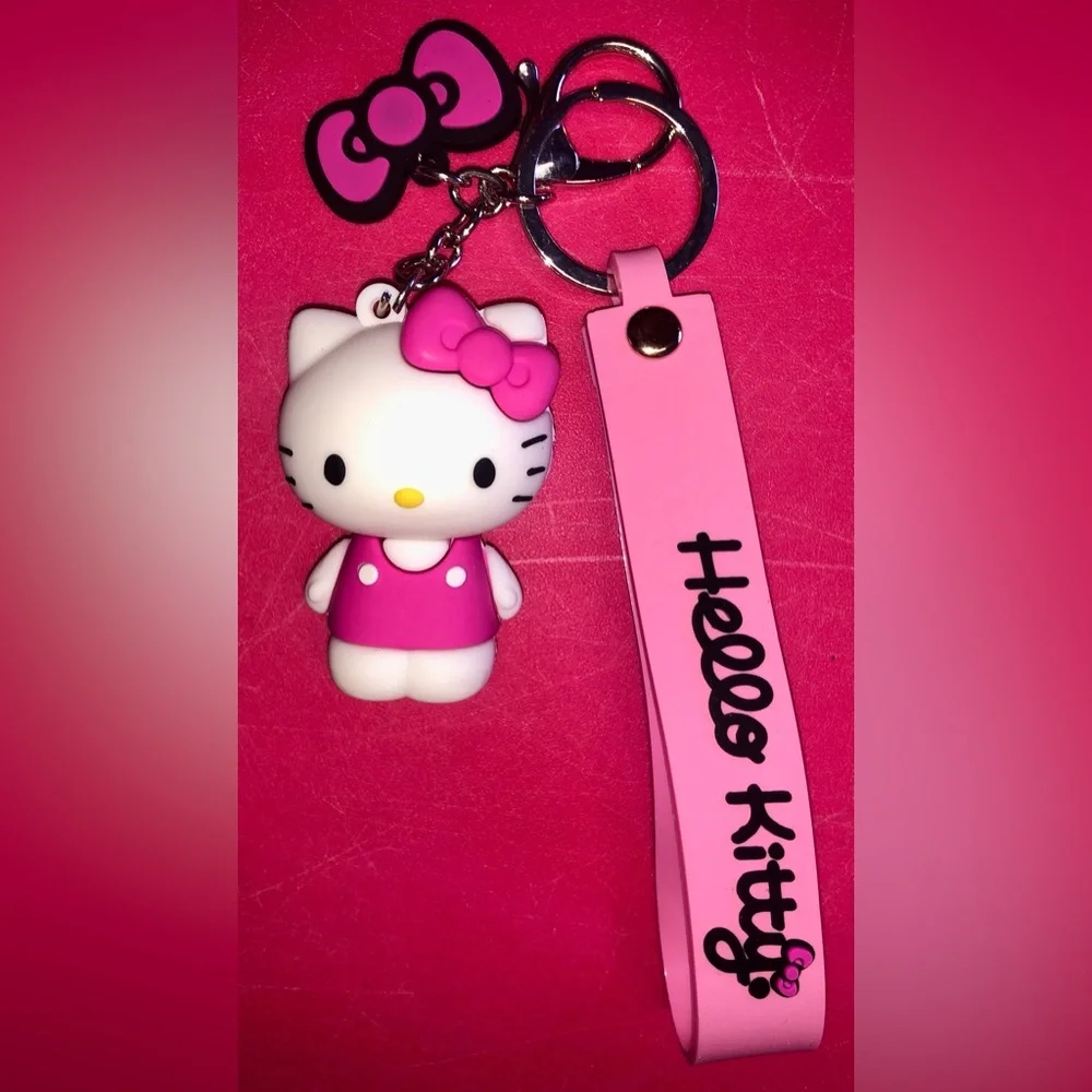 Sanrio Hello Kitty Pink and White Silicone Keychain Charm Backpack Bag Accessory